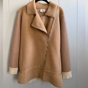 Marina V Tan/Beige Teddy Fleece Jacket w/ Chevron Sleeves. French Sz: T3